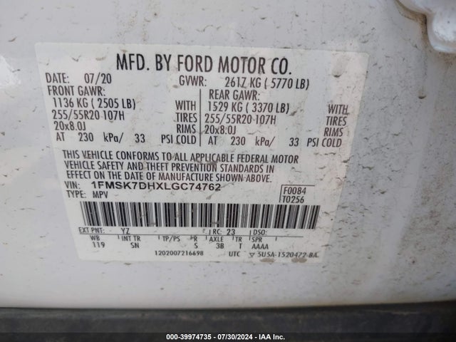 Ford EXPLORER XLT 2020 1FMSK7DHXLGC74762 Image 9
