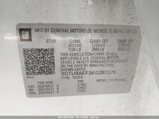 3GTU9AEF1KG287275 GMC SIERRA 1500