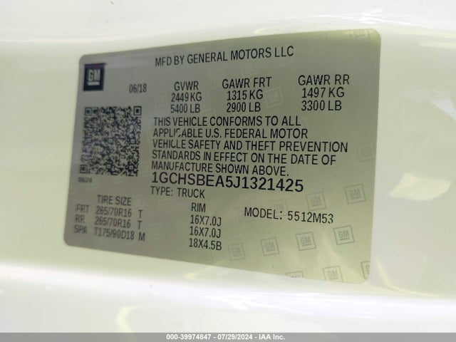 Chevrolet Colorado Wt 2018 1GCHSBEA5J1321425 Image 9
