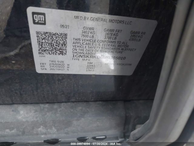 1GNSKRKD6MR365010 Chevrolet Tahoe 4wd Rst