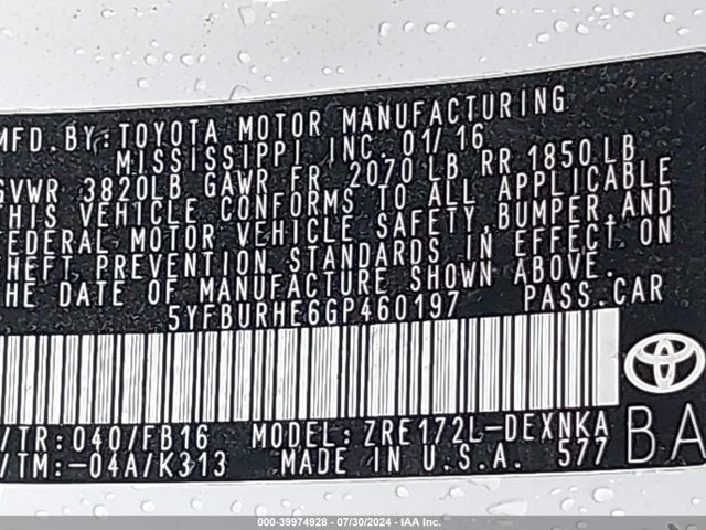 Toyota COROLLA LE 2016 5YFBURHE6GP460197 Image 9