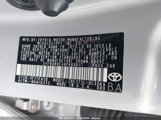 Toyota COROLLA L 2017 5YFBURHE4HP669617 Image 9