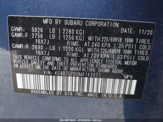 4S4BTGPD0M3143077 Subaru Outback Touring Xt