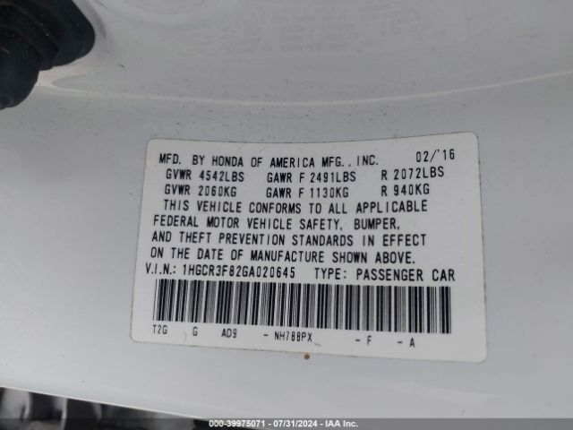 1HGCR3F82GA020645 Honda Accord Ex-l V-6