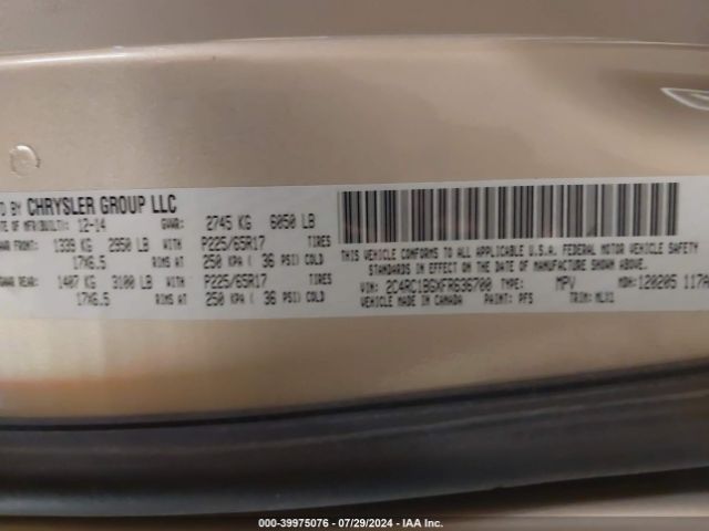 2C4RC1BGXFR636700 Chrysler Town & Country Touring