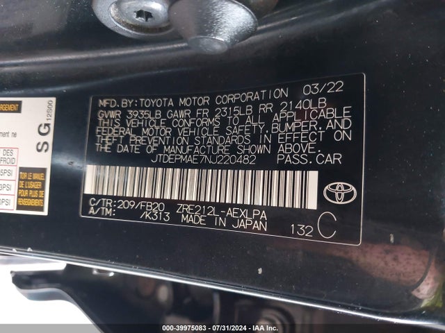 Toyota COROLLA LE 2022 JTDEPMAE7NJ220482 Image 9