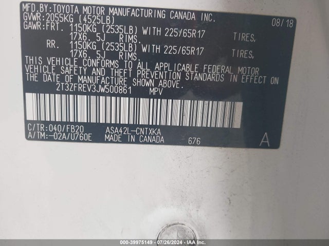 Toyota RAV4 LE 2018 2T3ZFREV3JW500861 Image 9