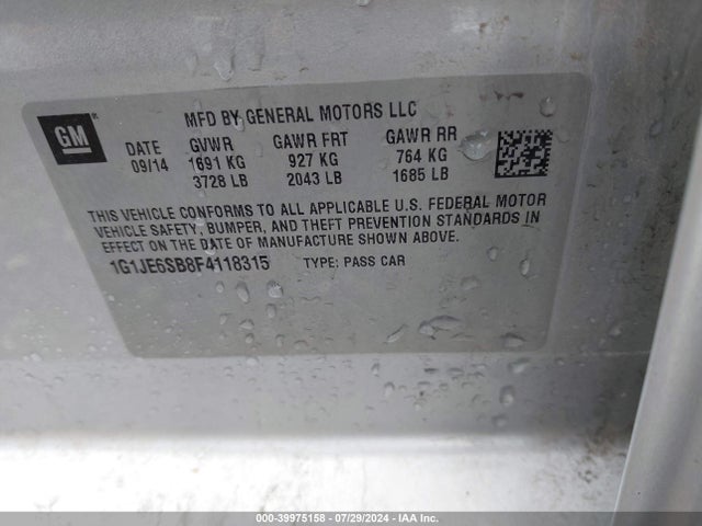 Chevrolet Sonic Ltz Auto 2015 1G1JE6SB8F4118315 Image 9