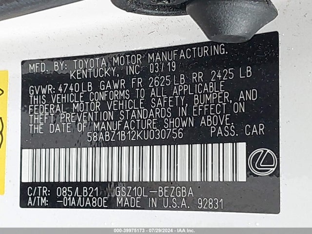58ABZ1B12KU030756 Lexus Es 350 Luxury