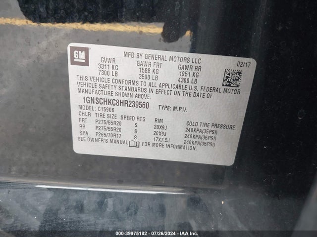 Chevrolet Suburban Lt 2017 1GNSCHKC8HR239560 Image 9