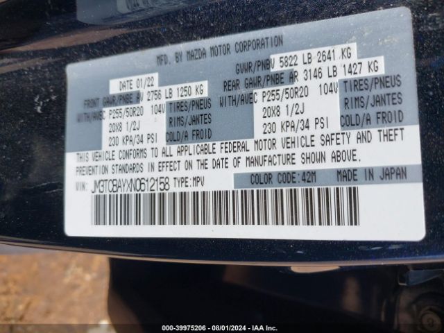 JM3TCBAYXN0612158 Mazda Cx-9 Touring Plus