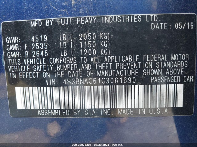 4S3BNAC61G3061690 Subaru Legacy 2.5i Premium