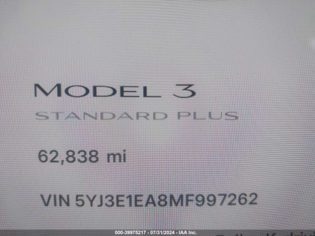 5YJ3E1EA8MF997262 Tesla Model 3 Standard Range Plus Rear-wheel Drive