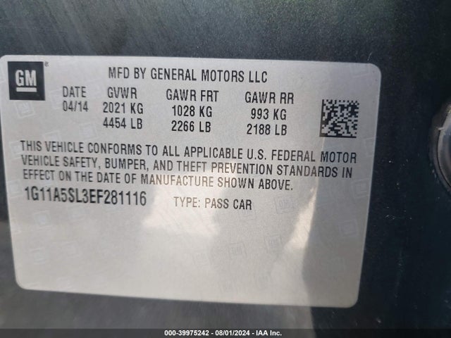 Chevrolet Malibu 1fl 2014 1G11A5SL3EF281116 Image 9