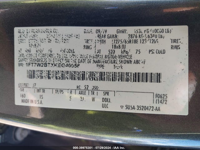 Ford F-250 Xl 2019 1FT7W2BTXKEG40058 Image 9