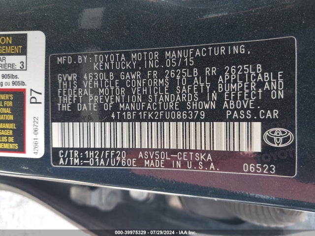 Toyota CAMRY SE 2015 4T1BF1FK2FU086379 Image 9
