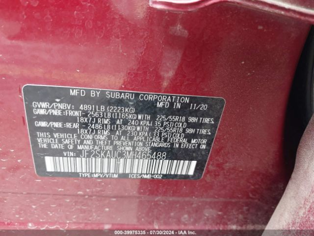 JF2SKAUC3MH465488 Subaru Forester Limited