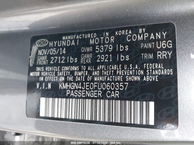 Hyundai Genesis 3.8 2015 KMHGN4JE0FU060357 Image 9