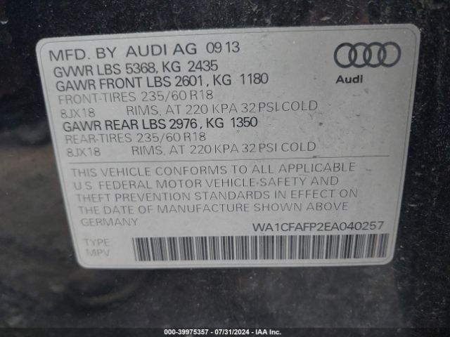 WA1CFAFP2EA040257 Audi Q5 2.0t Premium