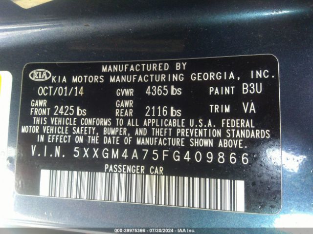 5XXGM4A75FG409866 KIA Optima Lx