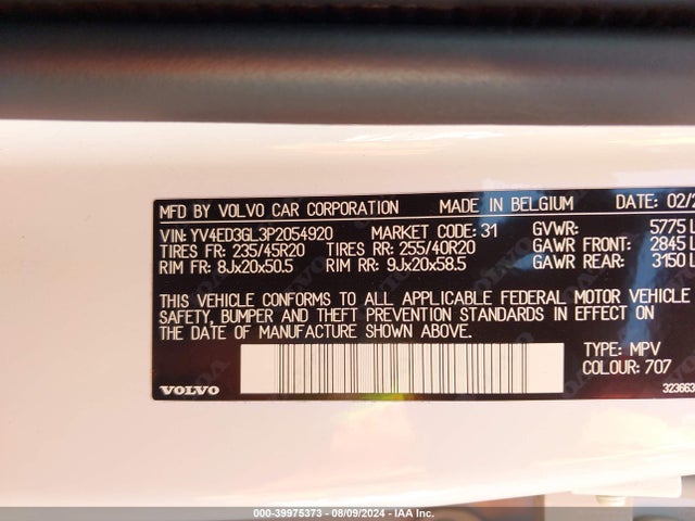 YV4ED3GL3P2054920 Volvo C40 Recharge Pure Electric Twin Plus