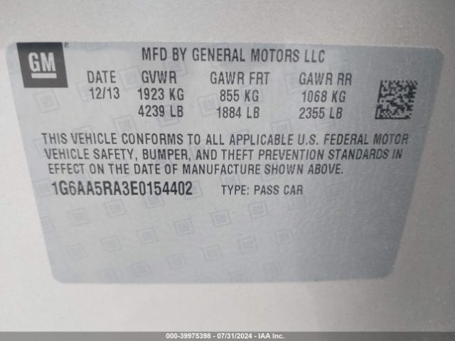 1G6AA5RA3E0154402 Cadillac Ats Standard