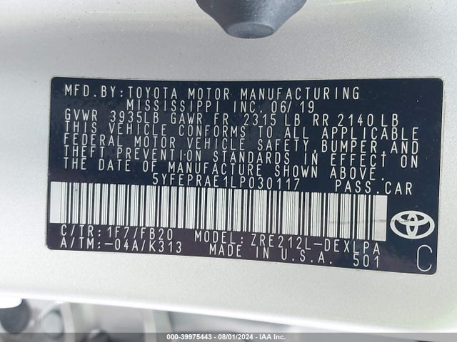 Toyota COROLLA LE 2020 5YFEPRAE1LP030117 Image 9