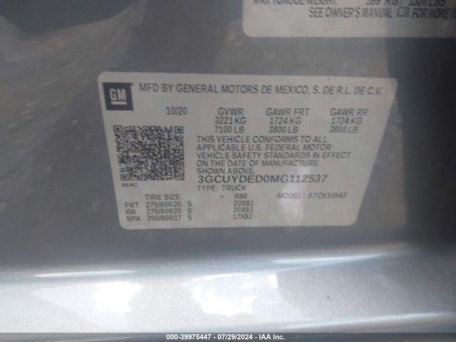 3GCUYDED0MG112537 Chevrolet Silverado 1500 4wd  Short Bed Lt
