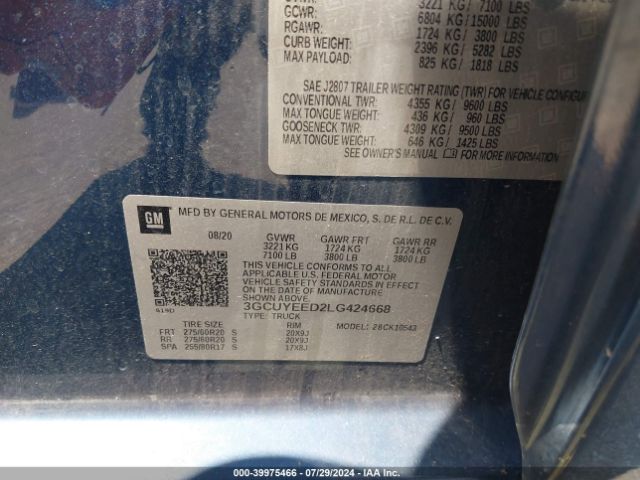 3GCUYEED2LG424668 Chevrolet Silverado 1500 4wd  Short Bed Rst
