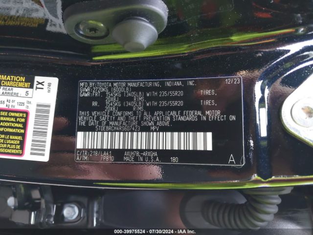 5TDEBRCH4RS607423 Toyota Highlander Hybrid Platinum