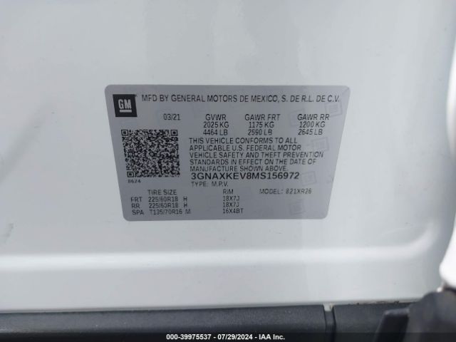 3GNAXKEV8MS156972 Chevrolet Equinox Fwd Lt