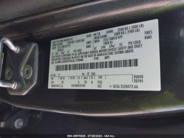 5LMCJ2D97KUL11640 Lincoln MKC SELECT