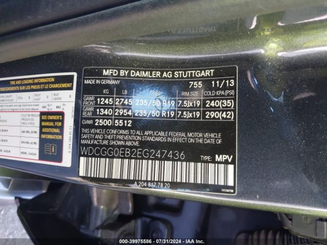 WDCGG0EB2EG247436 Mercedes-Benz Glk 250 Bluetec 4matic