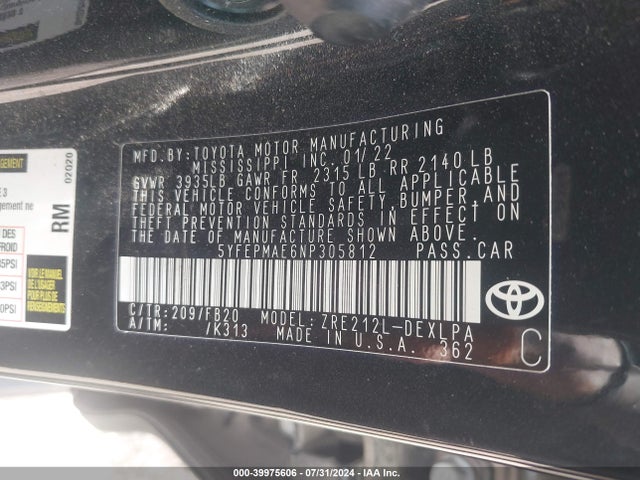 Toyota COROLLA LE 2022 5YFEPMAE6NP305812 Image 9