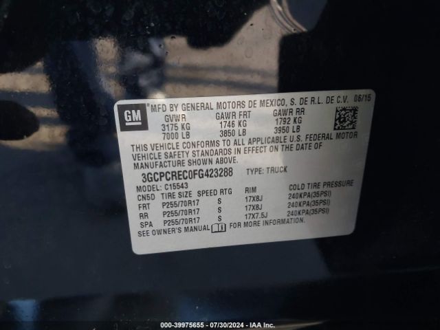 3GCPCREC0FG423288 Chevrolet Silverado 1500 1lt