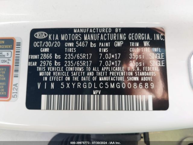 5XYRGDLC5MG008689 KIA SORENTO LX