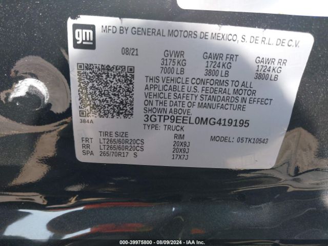3GTP9EEL0MG419195 GMC Sierra 1500 4wd  Short Box At4
