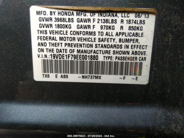 19VDE1F79EE001880 Acura Ilx 2.0l