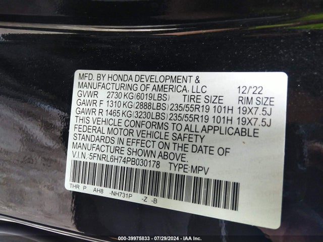 Honda Odyssey Sport 2023 5FNRL6H74PB030178 Image 9