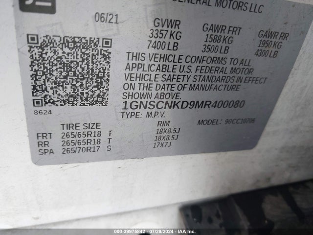 Chevrolet Tahoe 2wd Lt 2021 1GNSCNKD9MR400080 Image 9