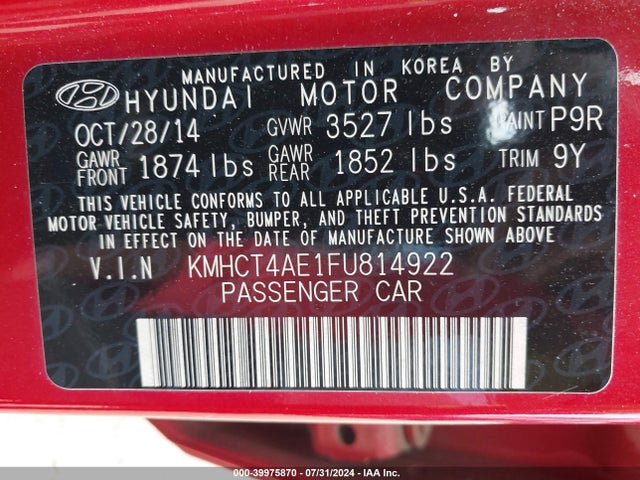 Hyundai ACCENT GLS 2015 KMHCT4AE1FU814922 Image 9