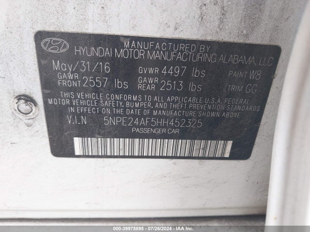 Hyundai Sonata 2017 5NPE24AF5HH452325 Image 9