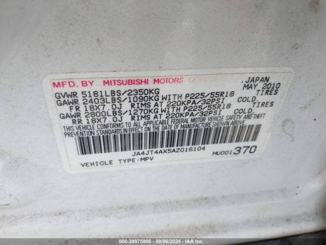 2010 MITSUBISHI OUTLANDER JA4JT4AX5AZ016104 Photo 8