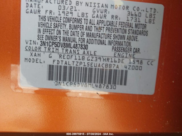 Nissan Kicks Sr Xtronic Cvt 2021 3N1CP5DV8ML487830 Image 9