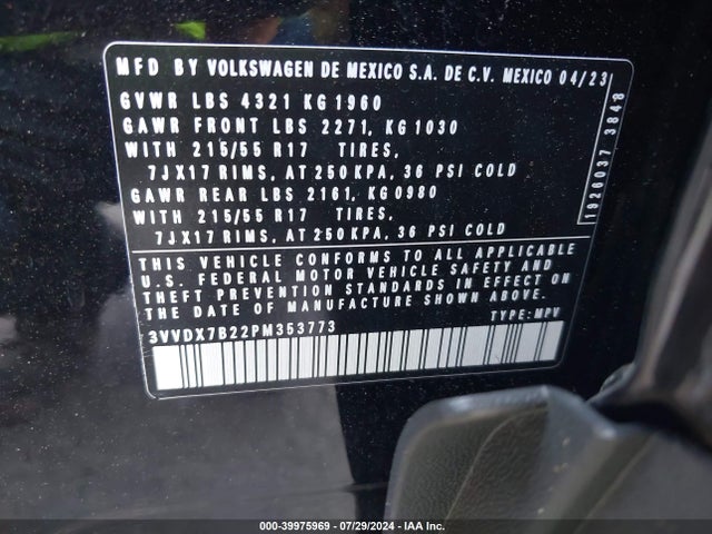 3VVDX7B22PM353773 Volkswagen Taos 1.5t S