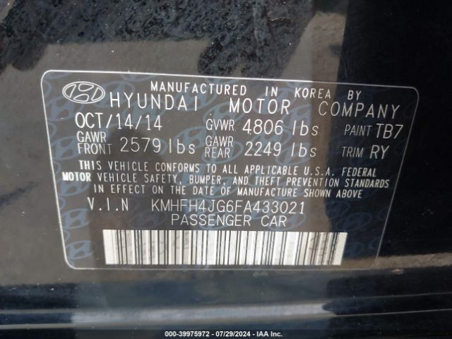 KMHFH4JG6FA433021 Hyundai Azera
