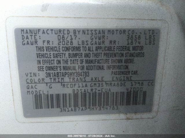 3N1AB7AP9HY394783 Nissan SENTRA SR