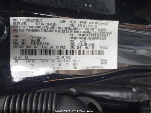 1FADP3FE2JL210087 Ford FOCUS SE