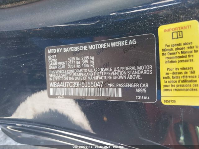 WBA4U7C39H5J55047 BMW 430I
