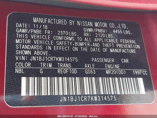 JN1BJ1CR7KW314575 Nissan Rogue Sport Sv